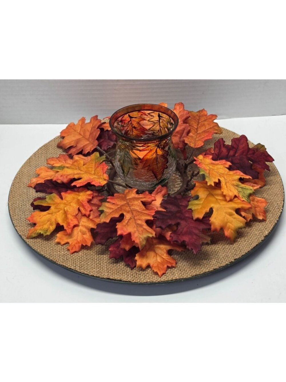 Yankee Candle Fall Leaves Crackle Holder + Autumn Centerpiece Decor 5 Pc Set